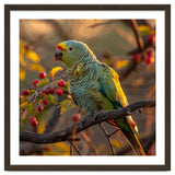 Green Parrot Perched On A Branch With Berries thumbnail