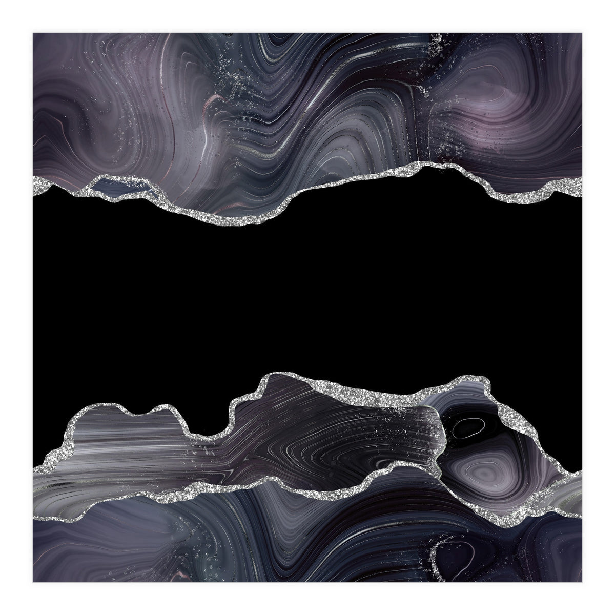 Black & Silver Glitter Agate Texture 03 (Print Only)