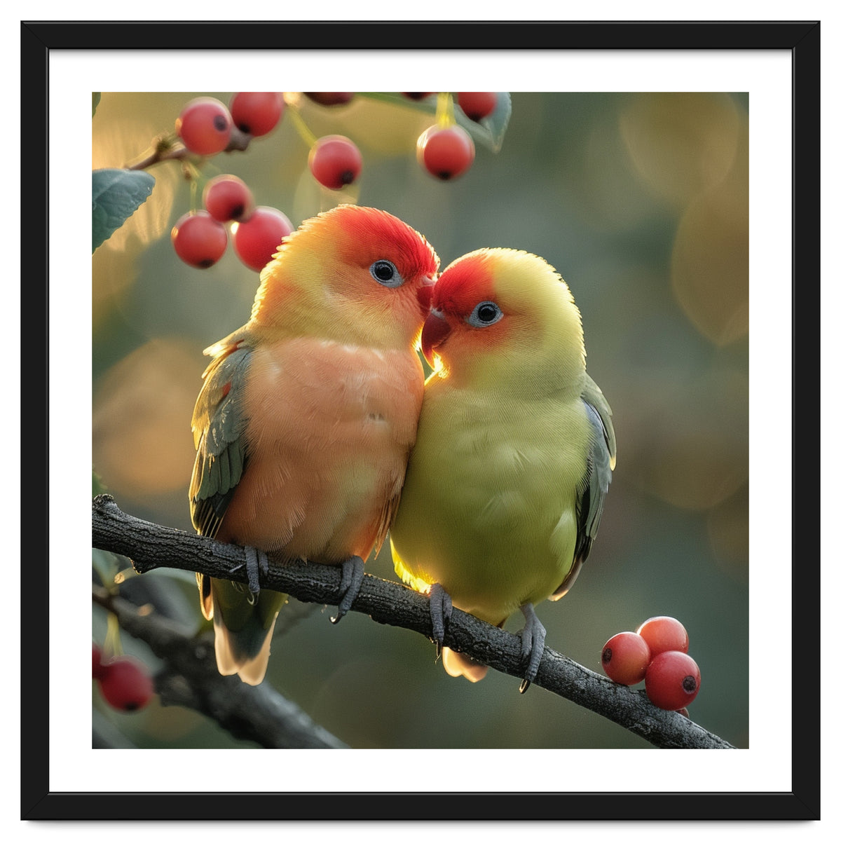 Two Lovebirds Sitting On A Branch