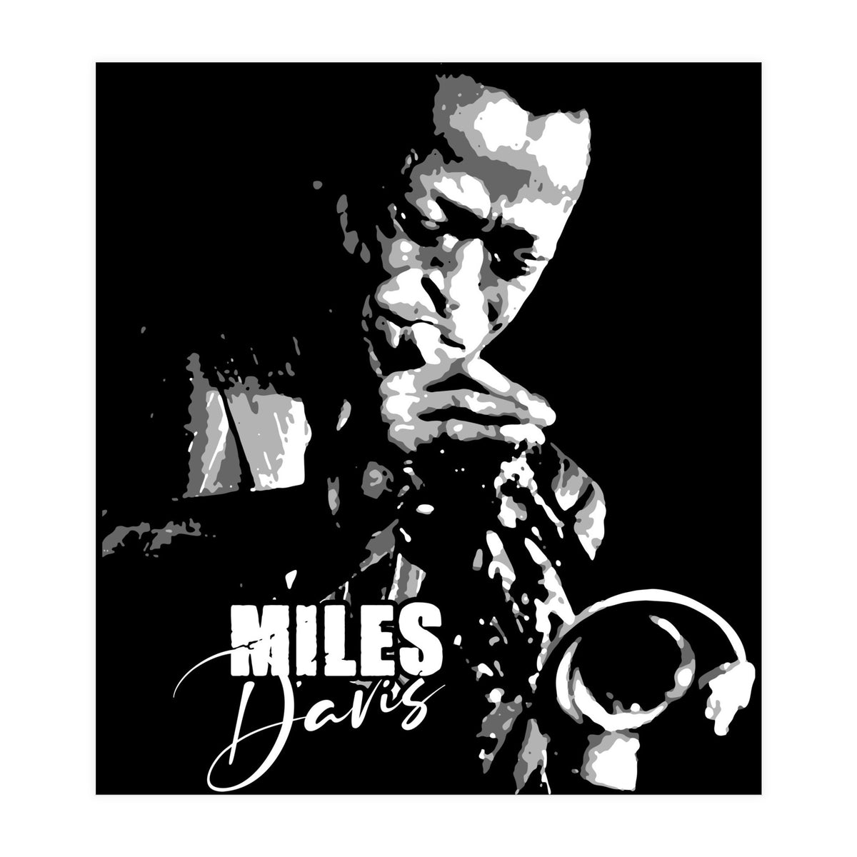 Miles Davis American Jazz Trumpeter in Grayscale (Print Only)