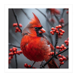 Northern Cardinal Bird Perched Among Red Berries (Print Only) thumbnail