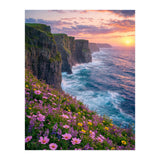 Coastal Sunset Wildflowers: Dramatic Ocean Cliffs and Floral Meadow (Print Only) thumbnail