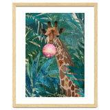 Giraffe blowing a bubble in the jungle thumbnail