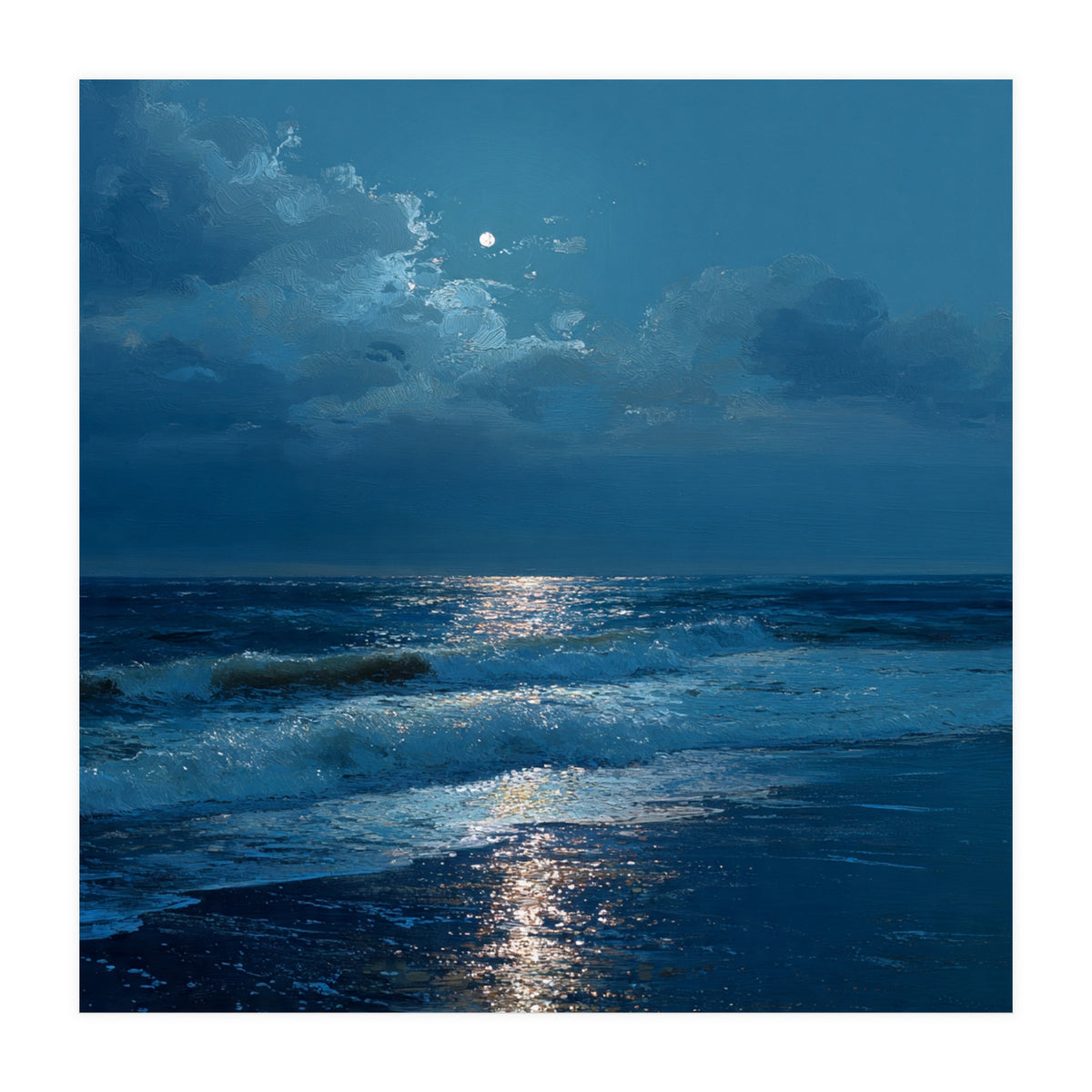 Moonlit Shoreline with Crashing Surf (Print Only)