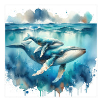 Mother And Calf Whales Watercolor (Print Only)