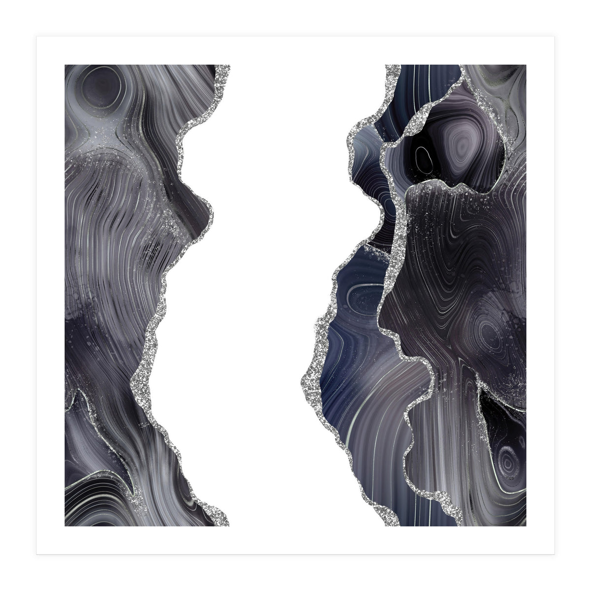 Black & Silver Glitter Agate Texture 05 (Print Only)
