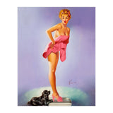 Pinup Girl On A Scale With Her Little Black Dog Behind (Print Only) thumbnail