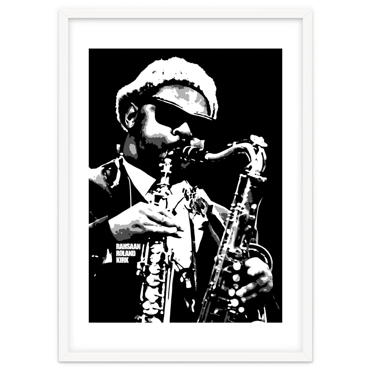 Rahsaan Roland Kirk American Jazz Multi-Instrumentalist in Grayscale 2