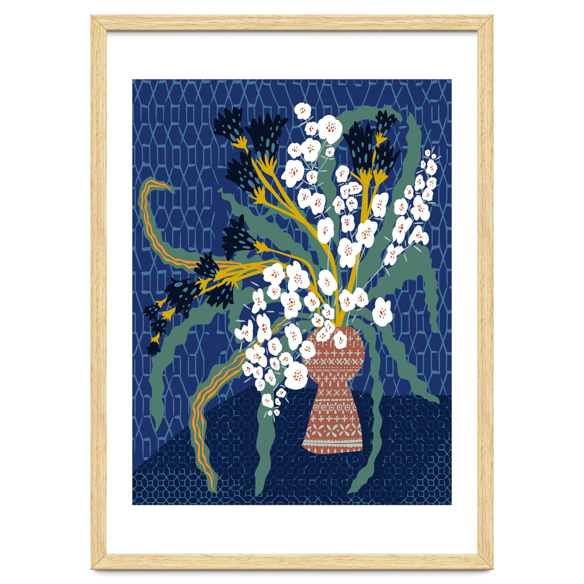 Floral contemporary still life dark blue