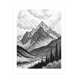 Majestic Alpine Mountain Range Sketch (Print Only) thumbnail