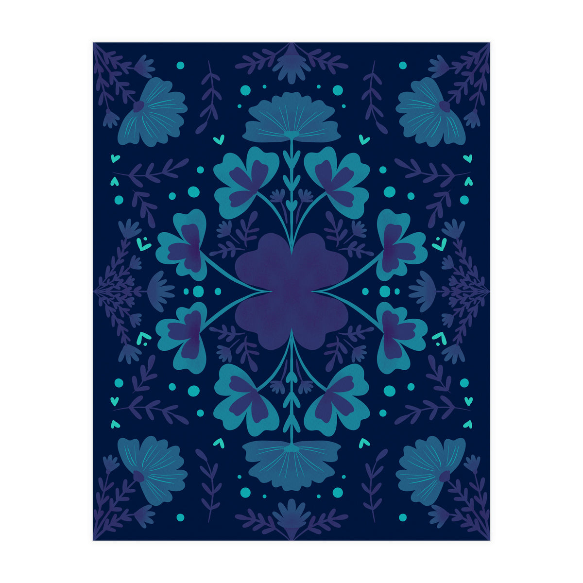 Clovers And Flowers Night Blue (Print Only)