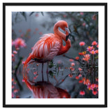 Elegant Flamingo Standing In Water Reflection thumbnail