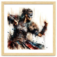 Viking Warrior Woman Watercolor Portrait
