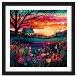 Watercolor Folk Art Sunset Landscape thumbnail
