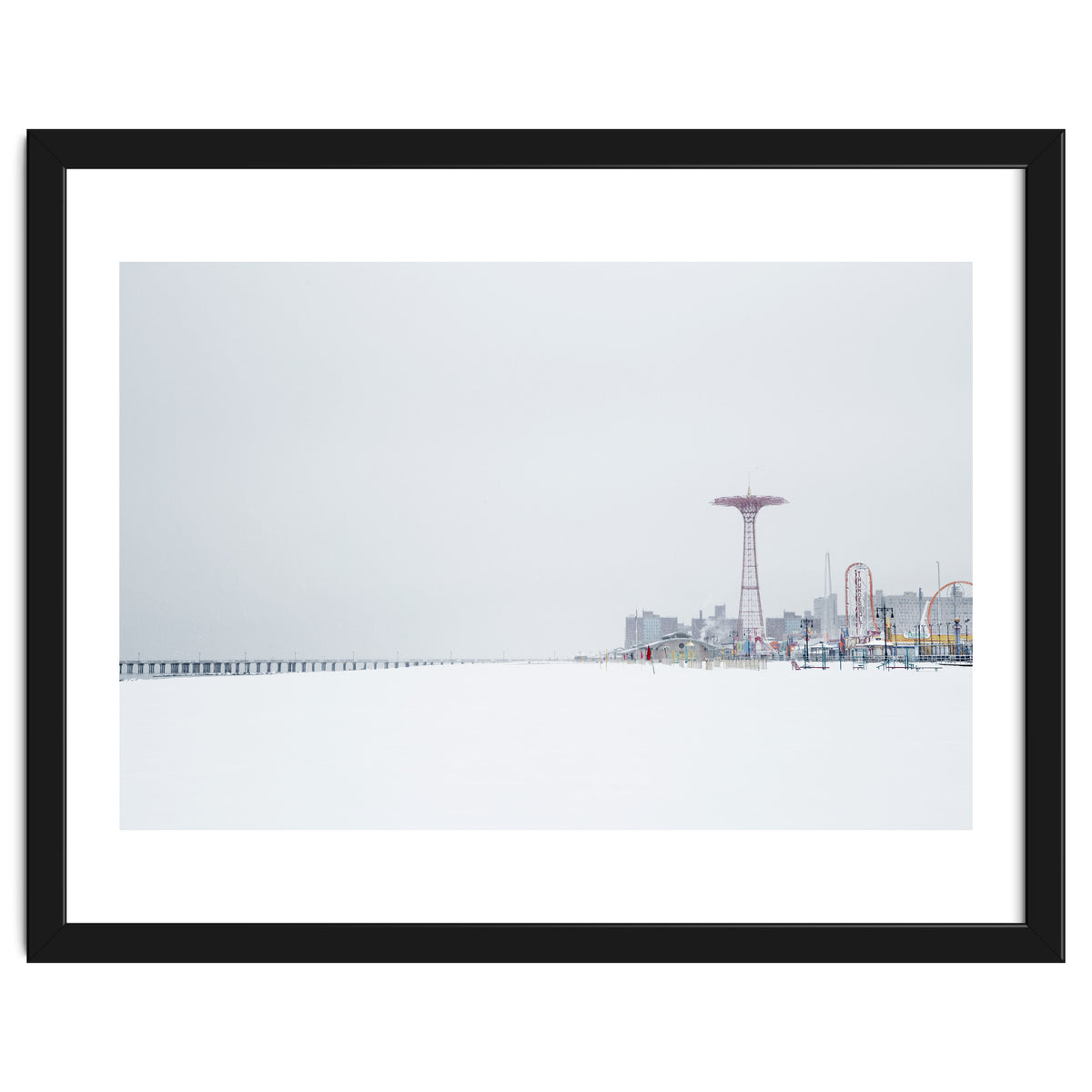 Amusement park in the winter seascape
