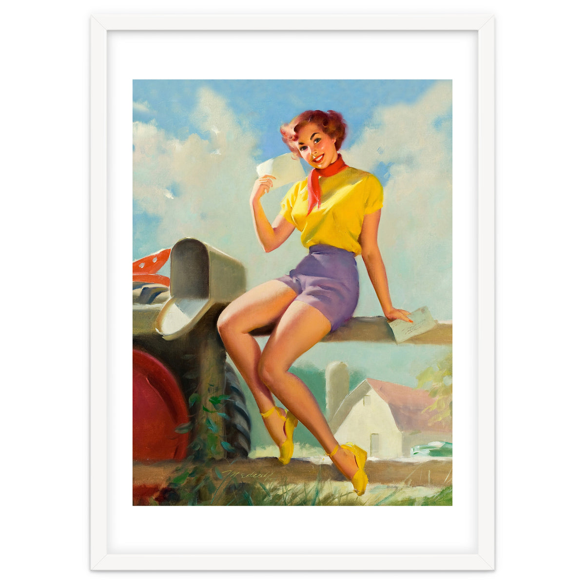 Pinup Girl On A Fence Showing A Love Letter