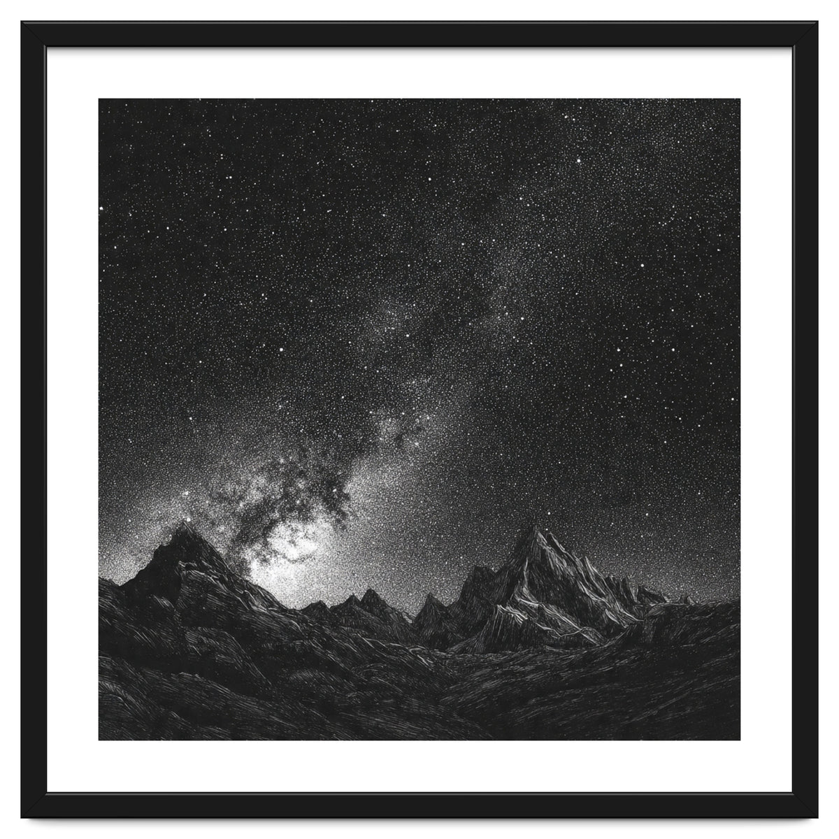 Starlit Mountain Majesty: Detailed Monochrome Milky Way