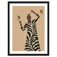 Woman With Birds And Zebra Pattern Dress