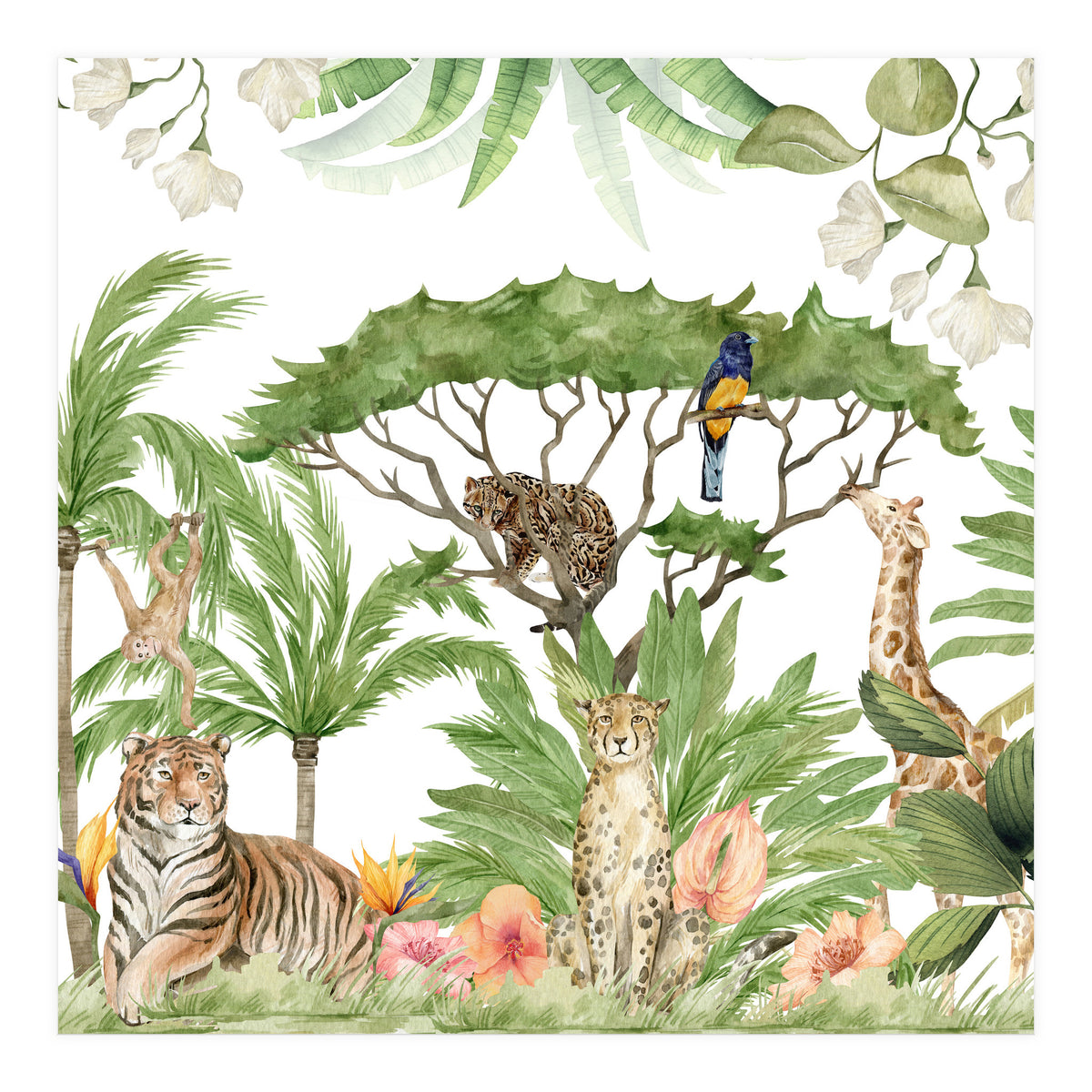 Watercolor Animals Savannah Landscape (Print Only)