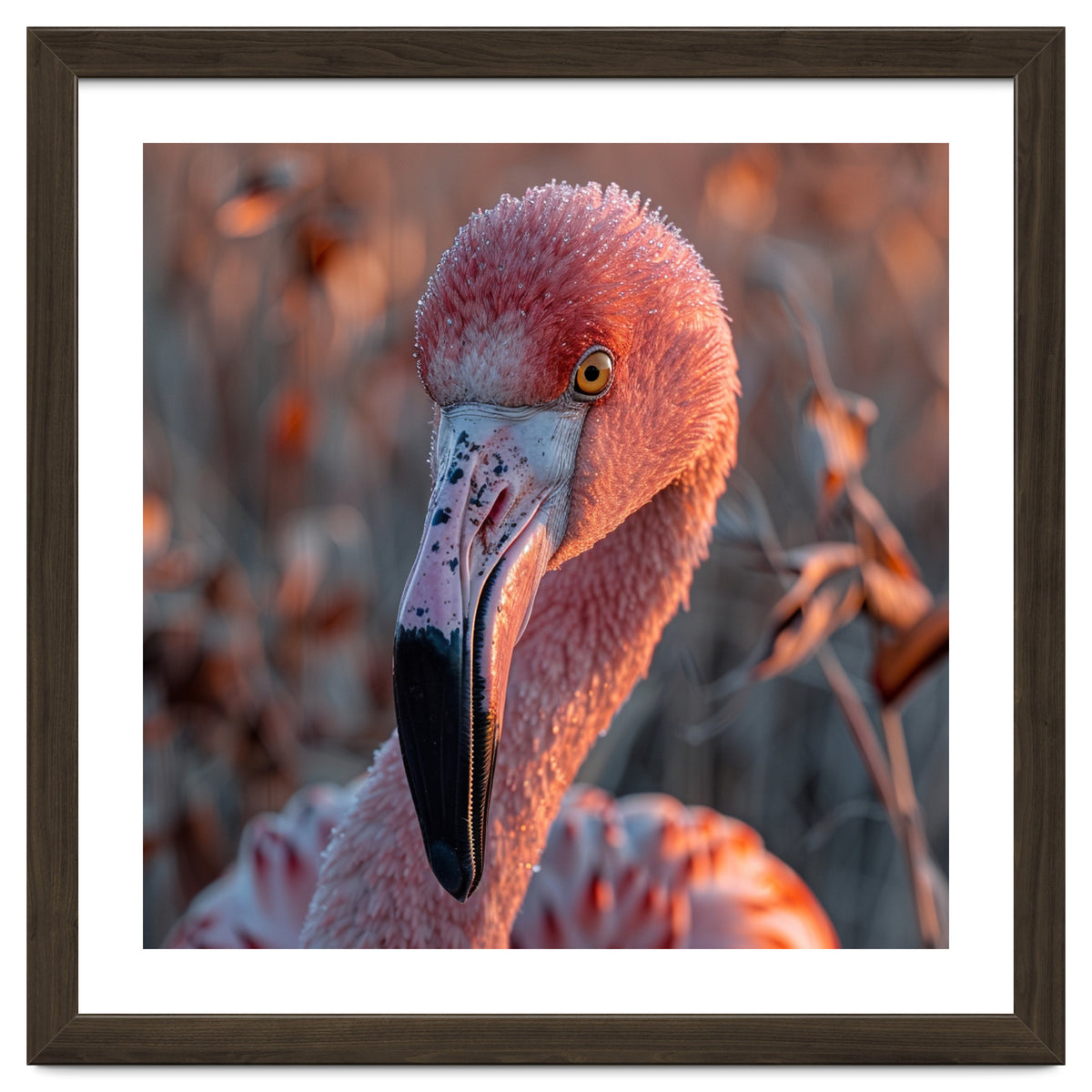 Close Up Of A Pink Flamingo Head In Sunlight