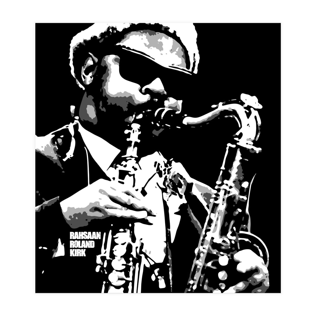 Rahsaan Roland Kirk American Jazz Multi-Instrumentalist in Grayscale 2 (Print Only)