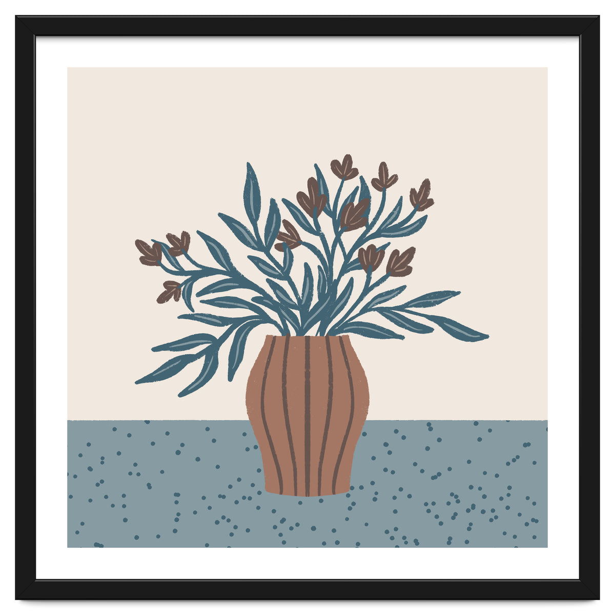 Brown Flowers in a Vase – Minimalist Floral Still Life