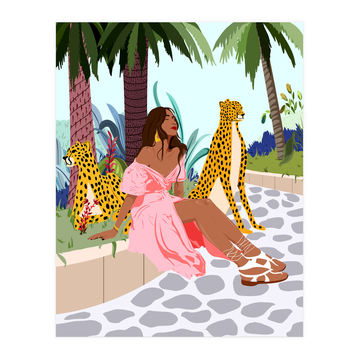 Spirit Animal, Cheetah, Leopard, Tiger Wildlife, Tropical Jungle Wild Cat Animals, Bohemian Woman Travel Garden Nature (Print Only)