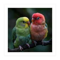 Two Lovebirds Sitting Together On A Branch (Print Only)