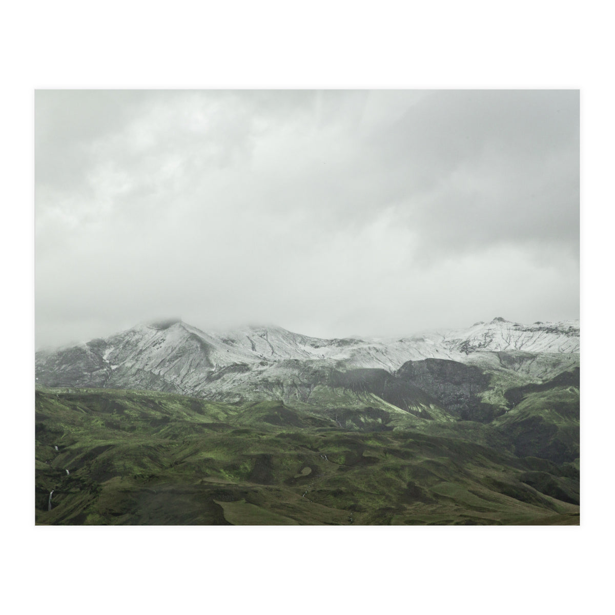 Snow-covered green mountains - Iceland (Print Only)