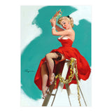 Sexy Pinup Girl In Red Dress Posing On a Ladder (Print Only) thumbnail