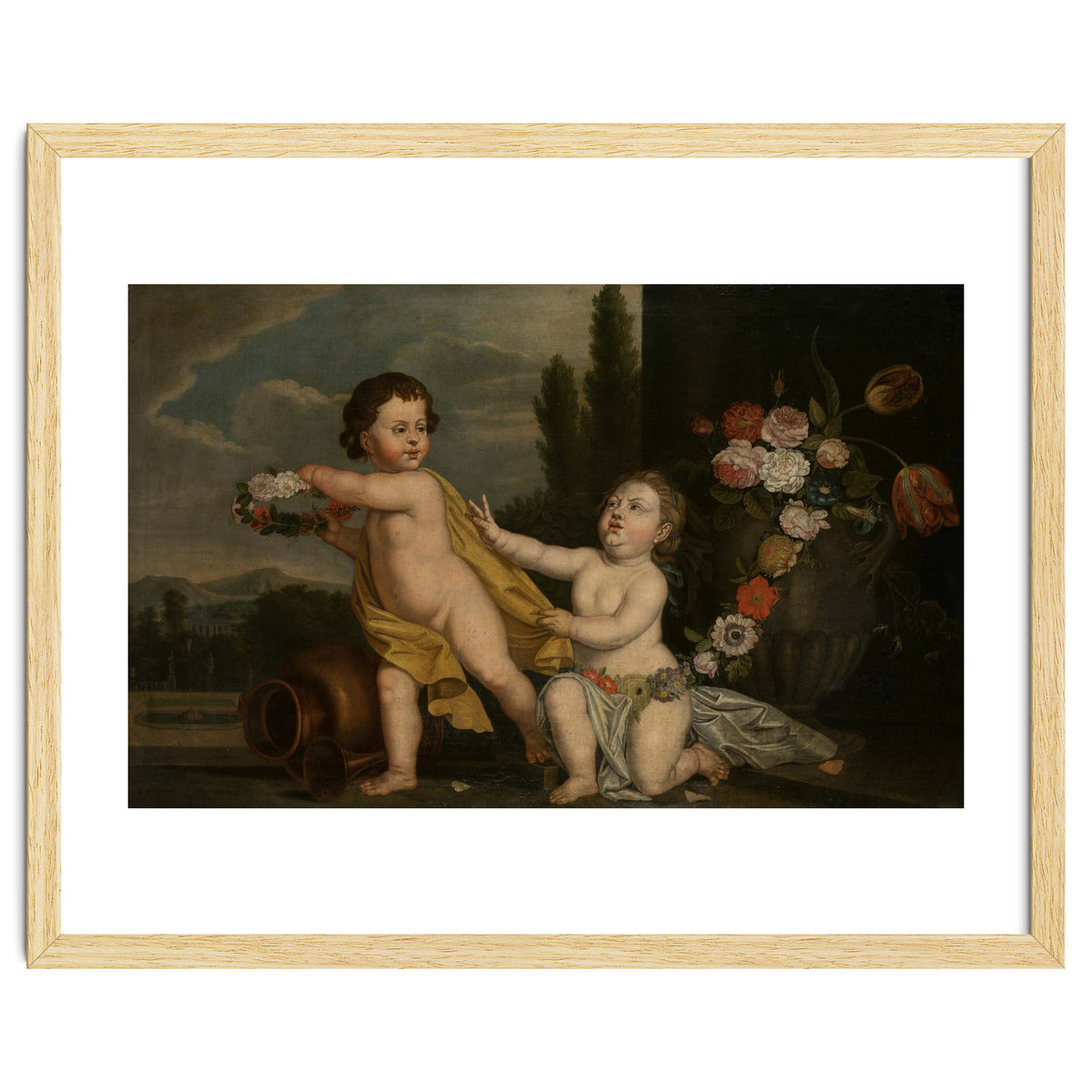 German Master (18th Century) – Two Putti with Garlands of Flowers