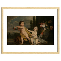 German Master (18th Century) – Two Putti with Garlands of Flowers