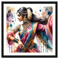 Hindu Woman Dancer With Jewelry And Sari