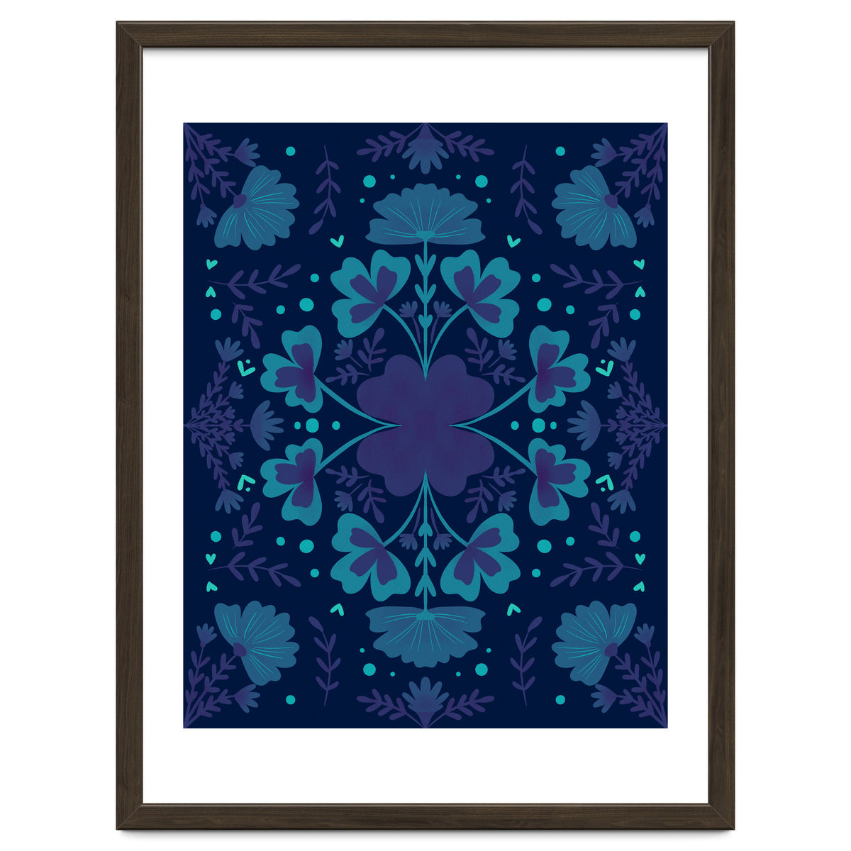 Clovers And Flowers Night Blue