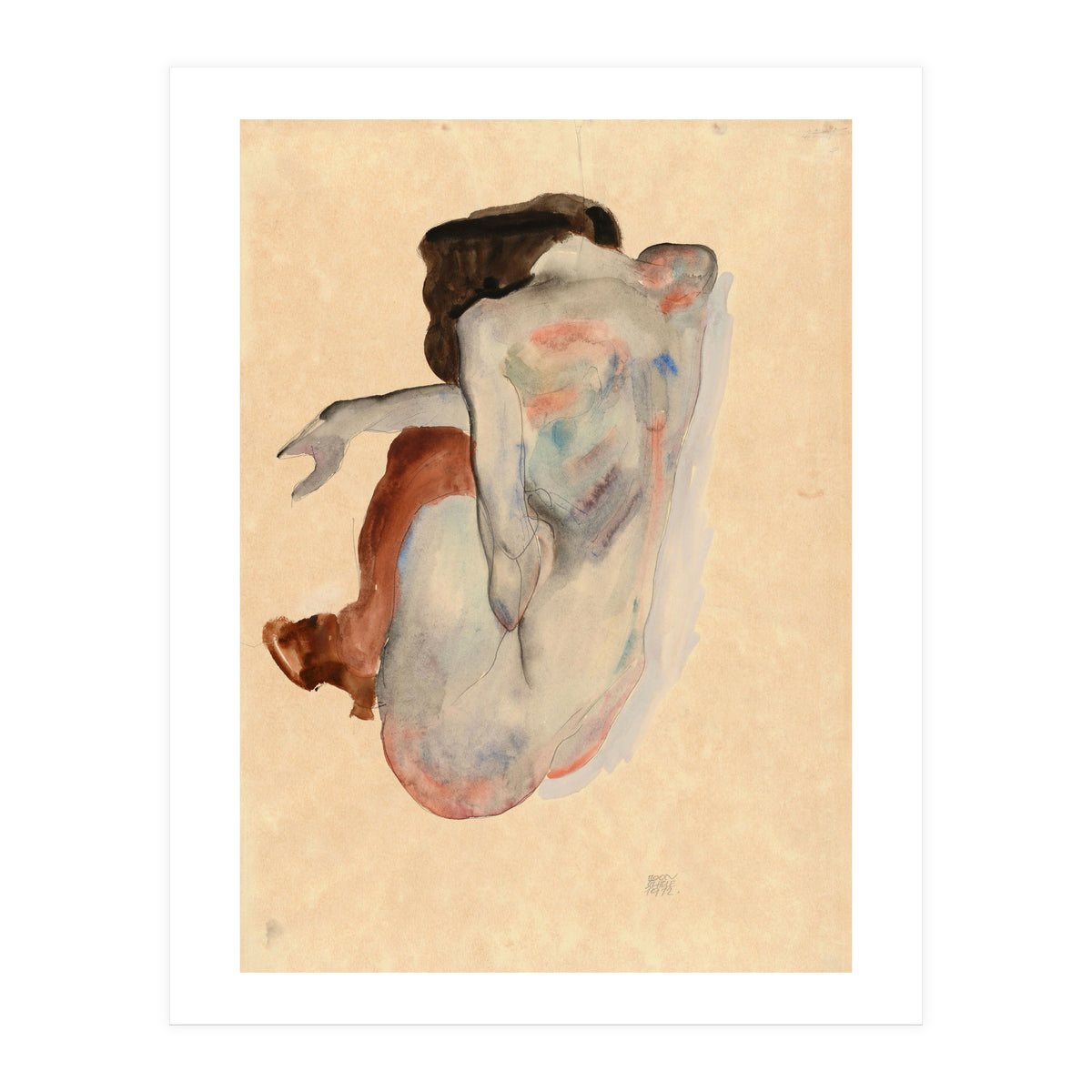 Crouching Nude in Shoes and Black Stockings, Back View. (Print Only)