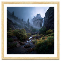 Majestic Misty Mountain Valley with Cascading Waterfall