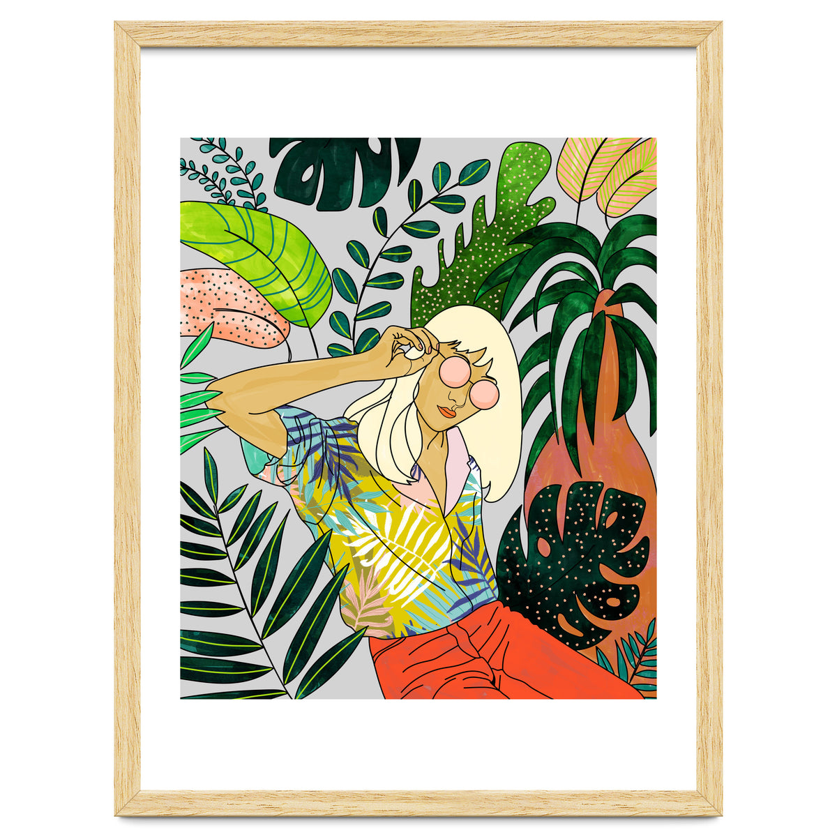 Spring Break, Tropical Bohemian Travel Line Art, Woman Fashion Palm Forest Jungle Watercolor Nature