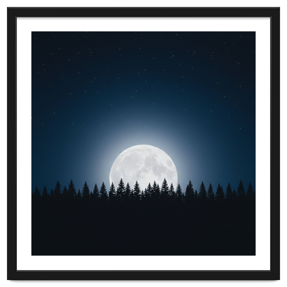 Midnight Serenity: Full Moon Over Forest Silhouettes