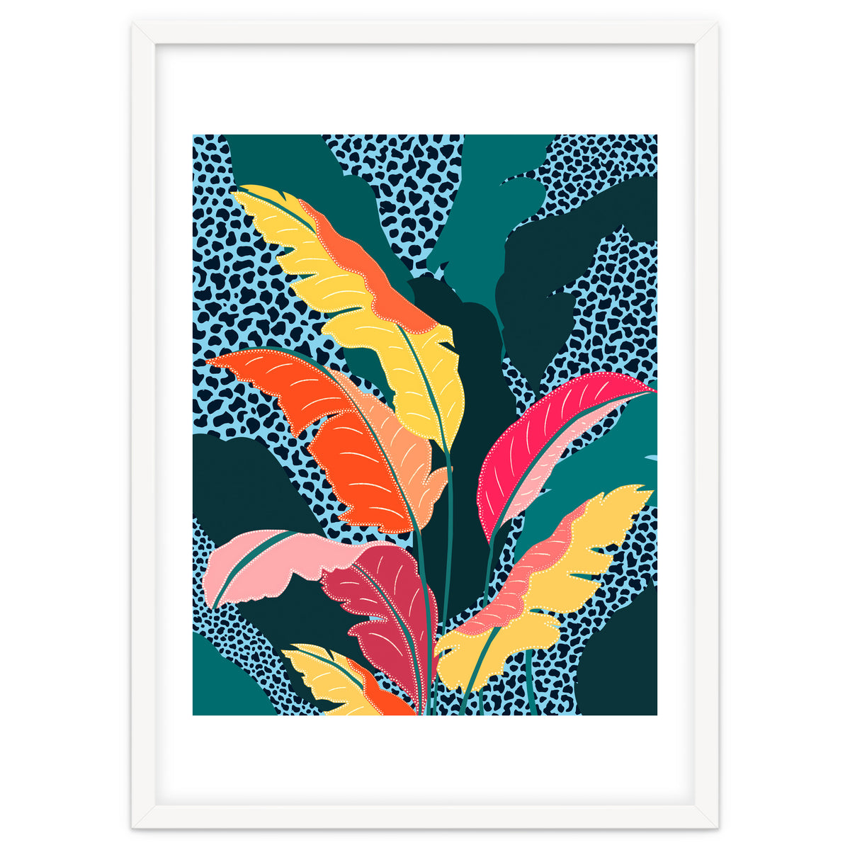 Teal & Tangerine, Botanical Nature Jungle Plants, Maximalism Eclectic Pop Of Color, Tropical Banana Leaves Bohemian Contemporary