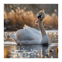 Majestic Swan On Calm Water During Sunset Nature Scene (Print Only)