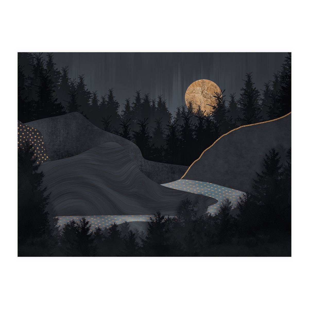 Abstract Landscape Midnight Moon (Print Only)