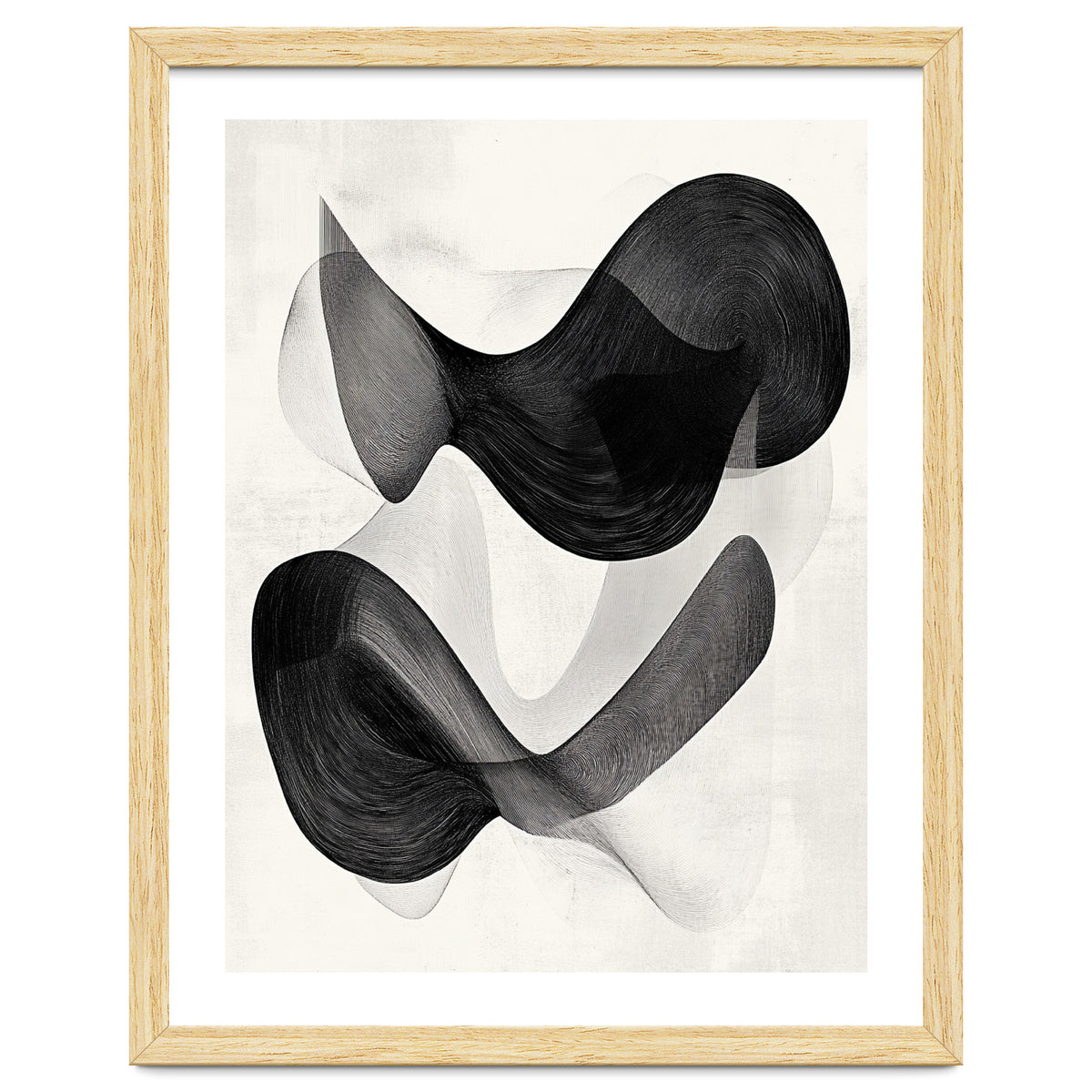 Abstract Black And White Flowing Organic Shapes With Texture