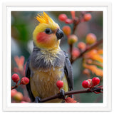 Cockatiel Bird Sitting On A Branch With Berries thumbnail