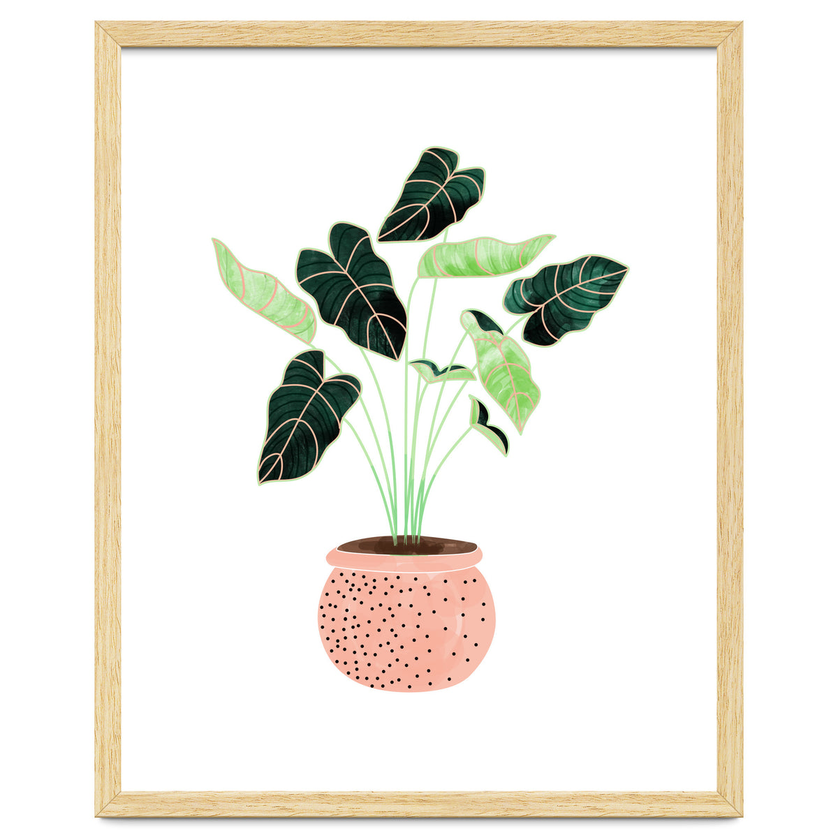 Home Plant | Ceramic Botanical Planter Illustration | Minimal Bohemian Watercolor Painting Polka Dot