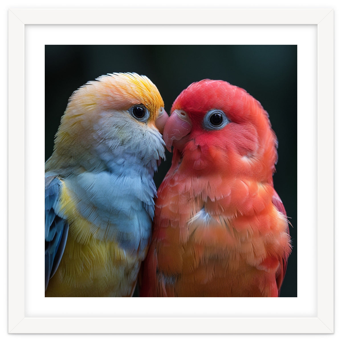 Two Lovebirds Nuzzling Close Up Portrait