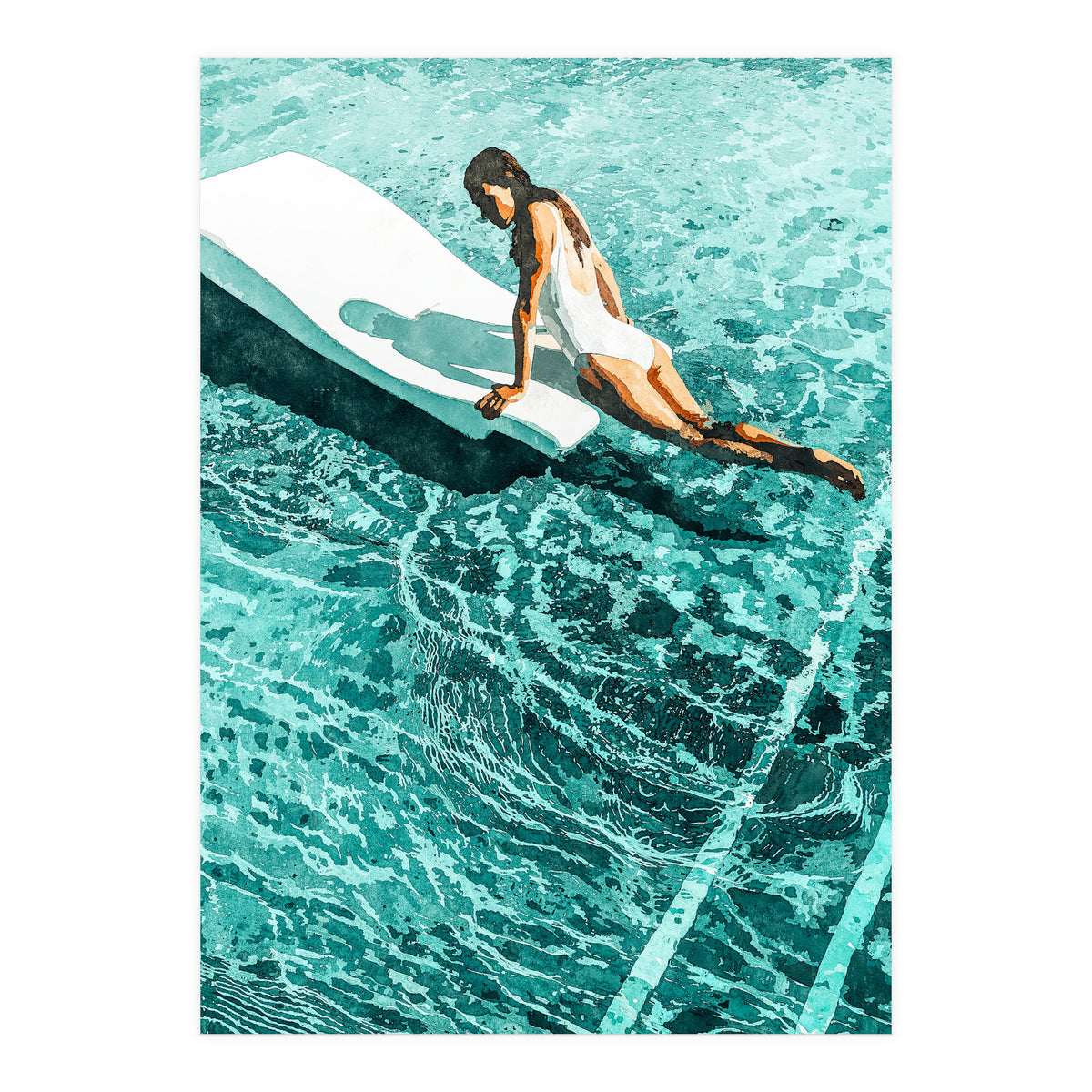 Pool Day | Summer Swimming Swim Fashion | Bath Vacation Relax Self Care Watercolor Painting (Print Only)