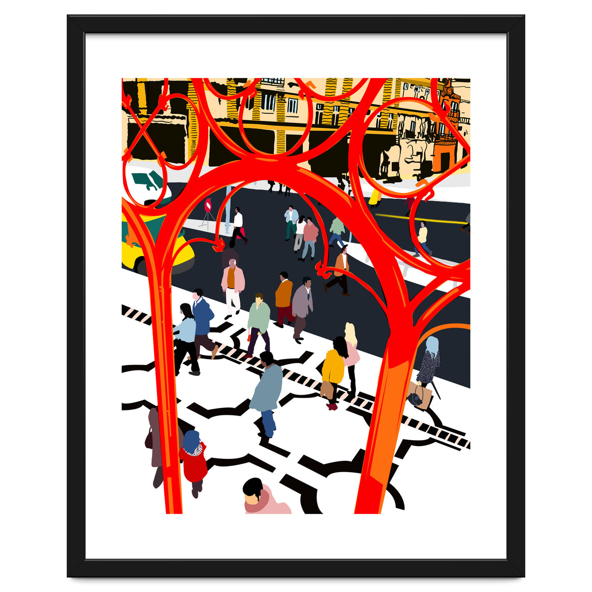 City Street, Eclectic Architecture Buildings Busy New York, People Work Office Daily Life Boho Contemporary Traffic Gifts