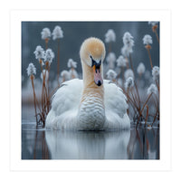 Swan Floating Serene On Calm Water (Print Only)