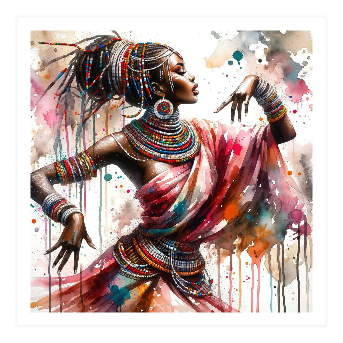 Watercolor African Dancer #1 (Print Only)
