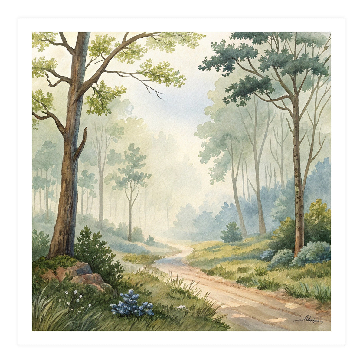 Atmospheric Forest Watercolor Painting (Print Only)